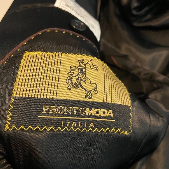 ProntoMODA Men 38L Tuxedo Suit Jacket Satin Lapel Black 2 Button Long 100% Wool - Picture 10 of 14